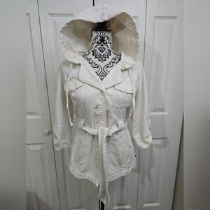 Girl's Youth L.A Kitty Ivory 3/4 Sleeve Button Up Hooded Belted Jacket